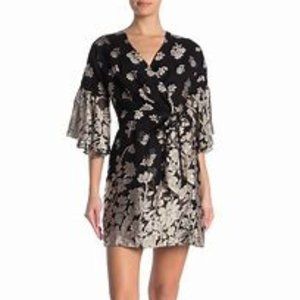 Elise Satin Faux Wrap Dress In Black Classic Cream Size 12